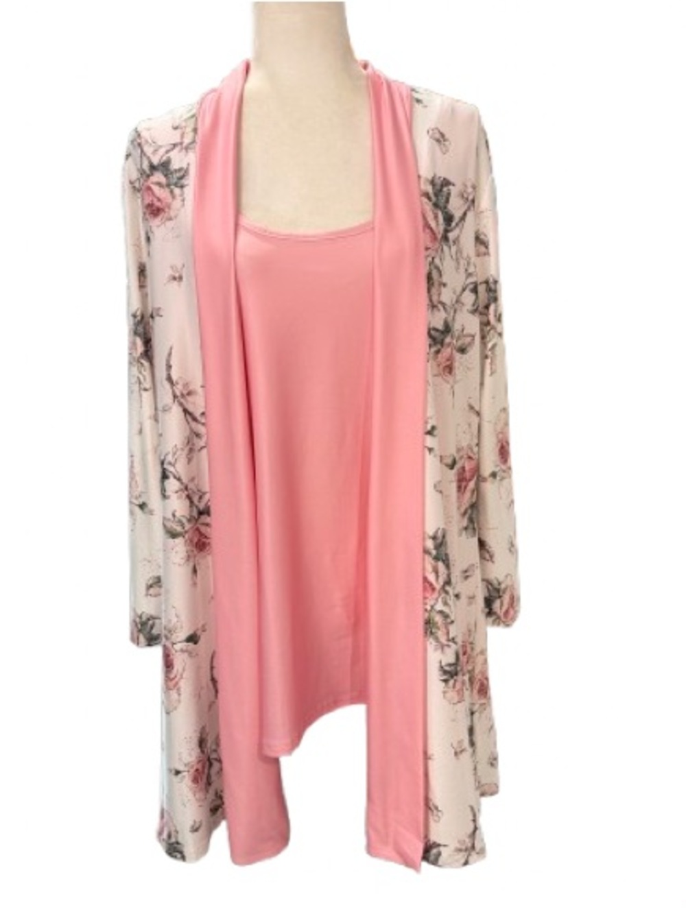 NWT Lily by Firmiana 2-Piece Pink Floral Sleep Set Tank & Kimono Style Jacket